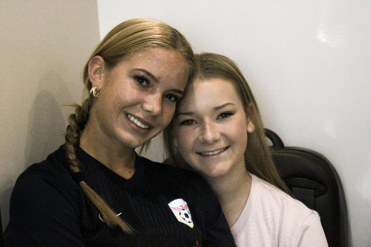 Grace Robertson (left), and Abby Robertson (right) showing support to those who are donating blood on September 8th